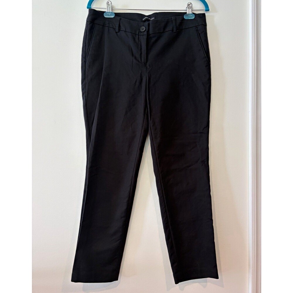Hilary Radley Black Cotton-Spandex Twill Dress Pants Straight Leg Flat 8 32"